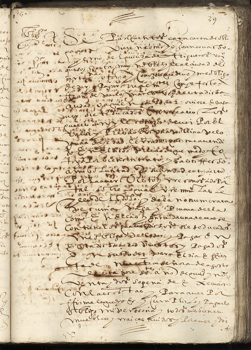 Obligación de Juan Cobacho, yerno de la viuda de Trigueros, vecinos de Cartagena, a favor de Francisco de Palomares, vecino de Cartagena.